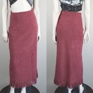 Kukara Faded Maroon Fleece Fringe Bohemian Midi A-Line Skirt Size 12